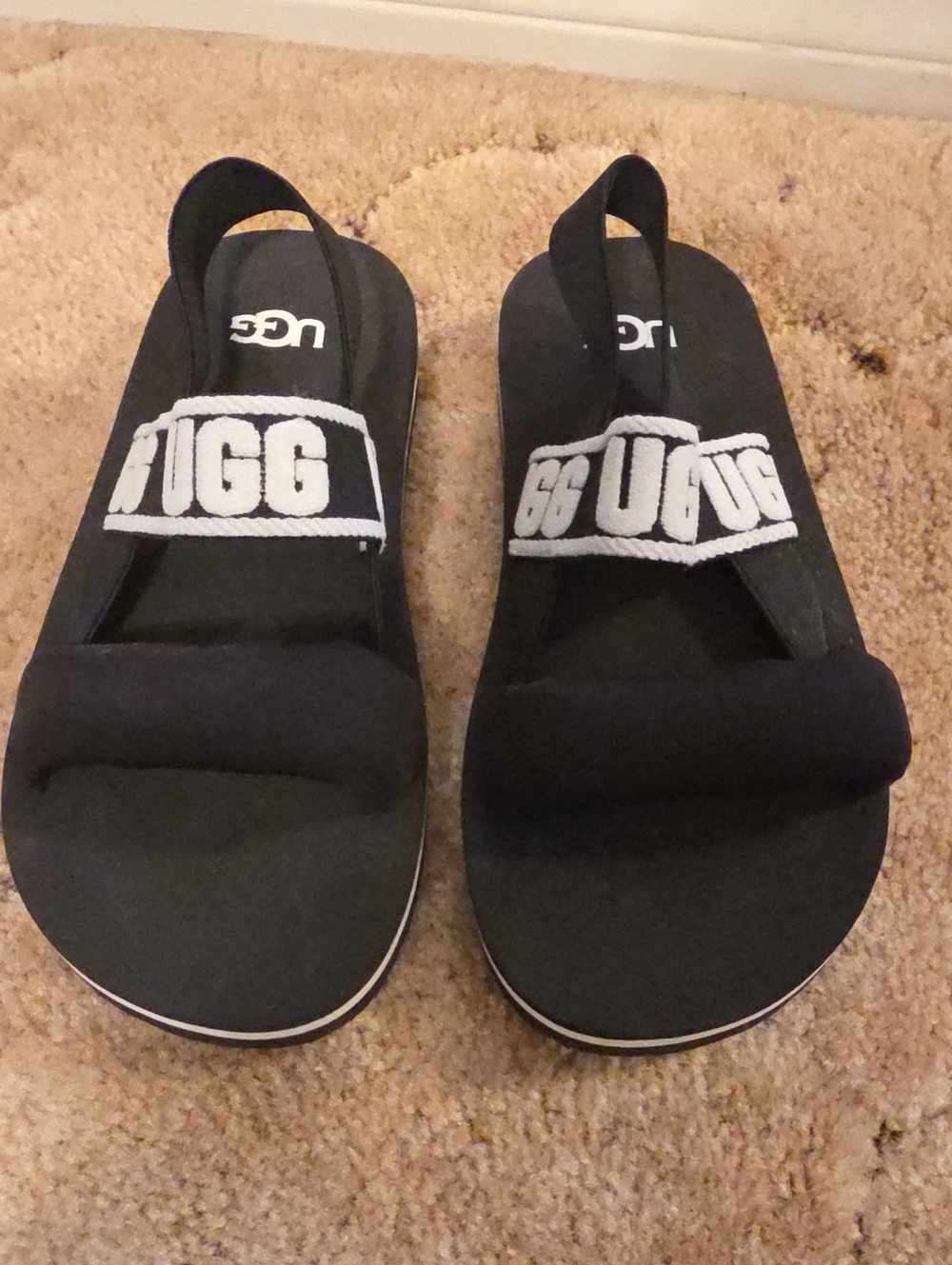 UGG Kids Black and White Logo Slingback Sandals